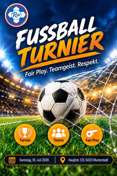 Poster: Fussball Turnier – Fair Play. Teamgeist. Respekt.